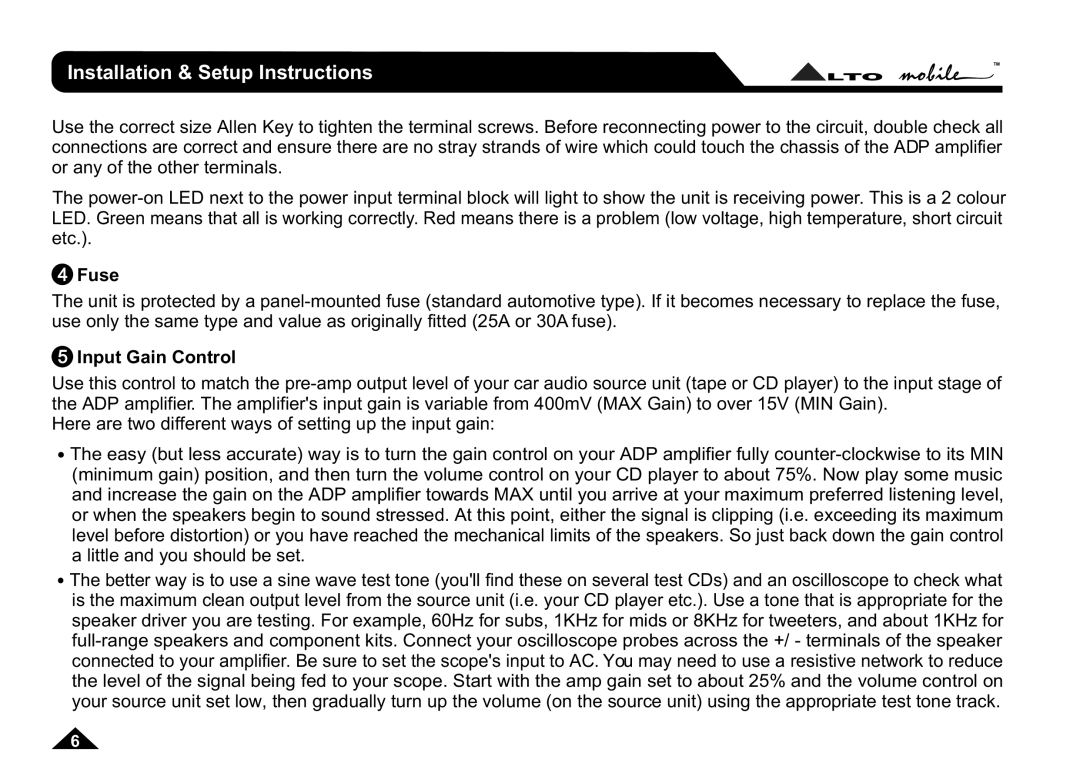 Nilfisk-ALTO ADP102, ADP152 user manual Fuse, Input Gain Control 