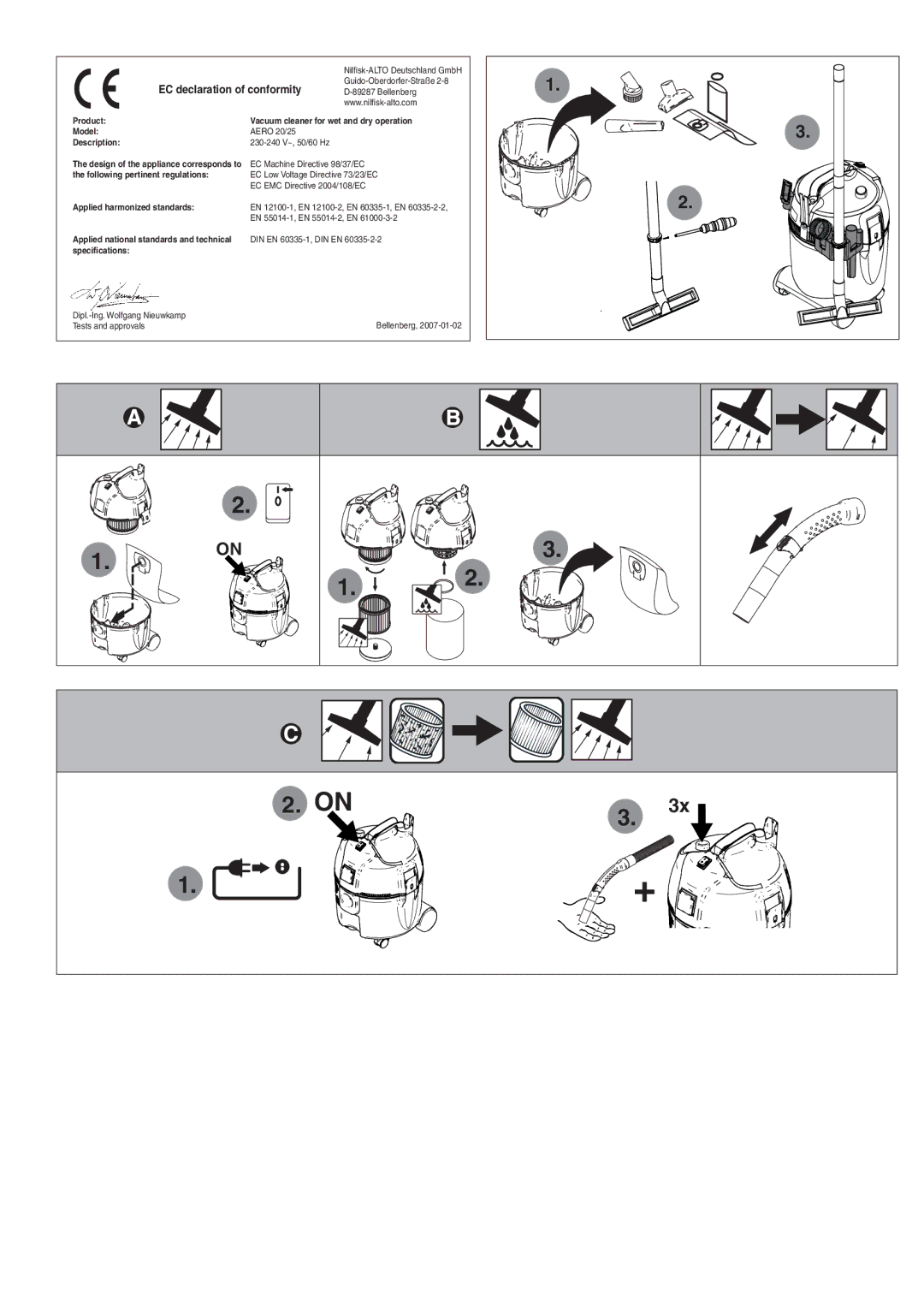 Nilfisk-ALTO Aero 25, Aero 20 operating instructions Product Vacuum cleaner for wet and dry operation Model 