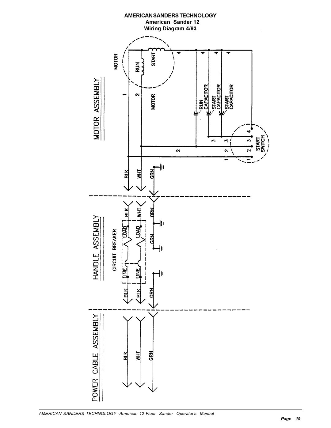 Nilfisk-ALTO American 12 manual Americansanderstechnology, American Sander Wiring Diagram 4/93 