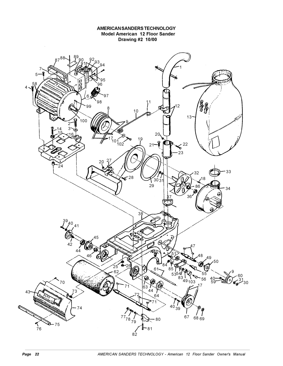 Nilfisk-ALTO manual Model American 12 Floor Sander Drawing #2 10/00 