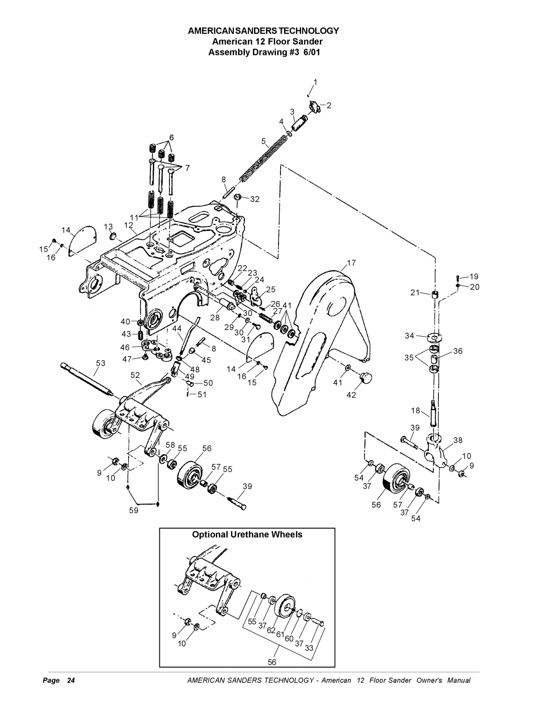 Nilfisk-ALTO manual American 12 Floor Sander Assembly Drawing #3 6/01, Optional Urethane Wheels 