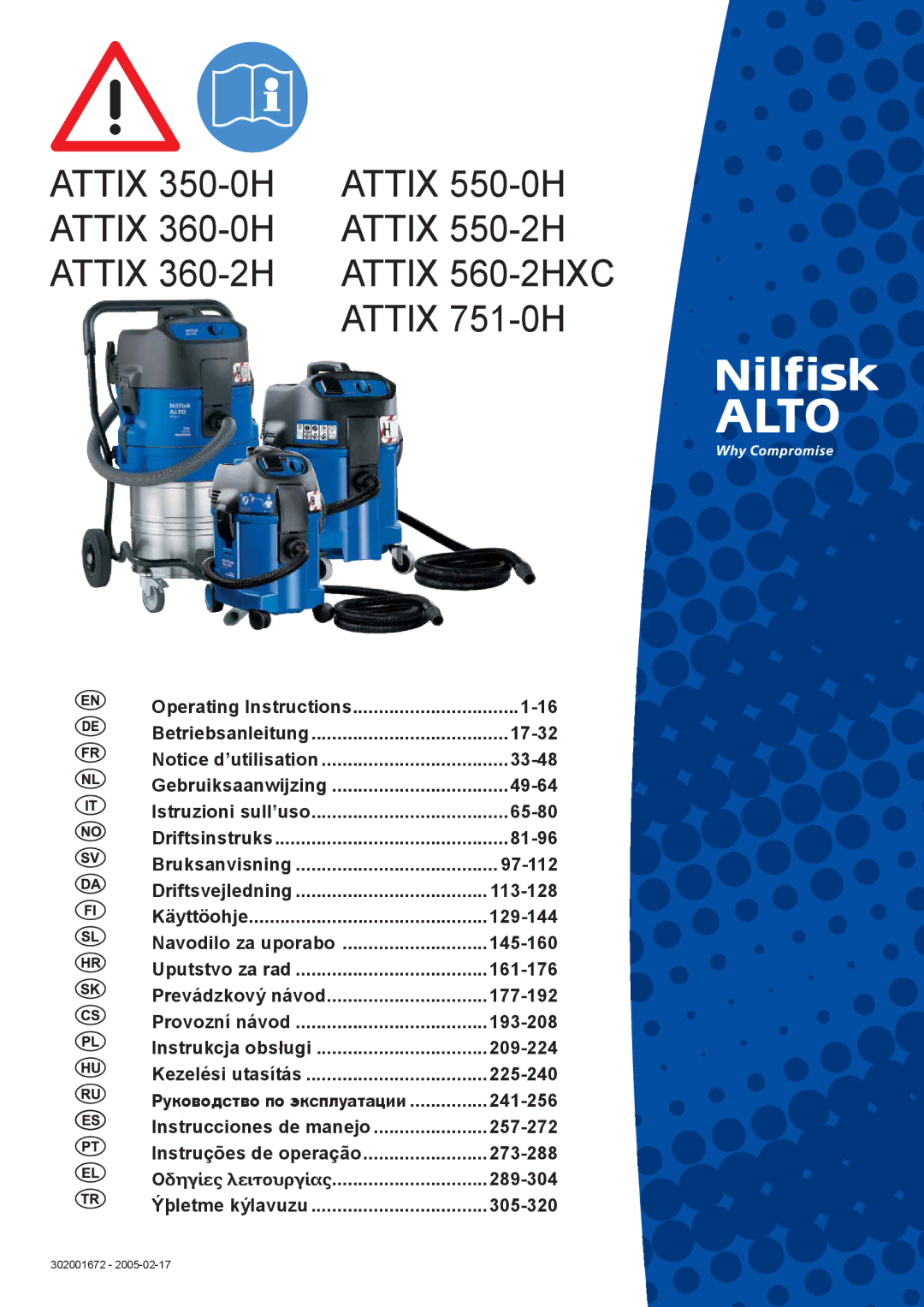 Nilfisk-ALTO ATTIX 751-0H, ATTIX 560-2HXC, ATTIX 360-2H, ATTIX 550-0H, ATTIX 360-0H, ATTIX 350-0H manual Attix 751-0H 