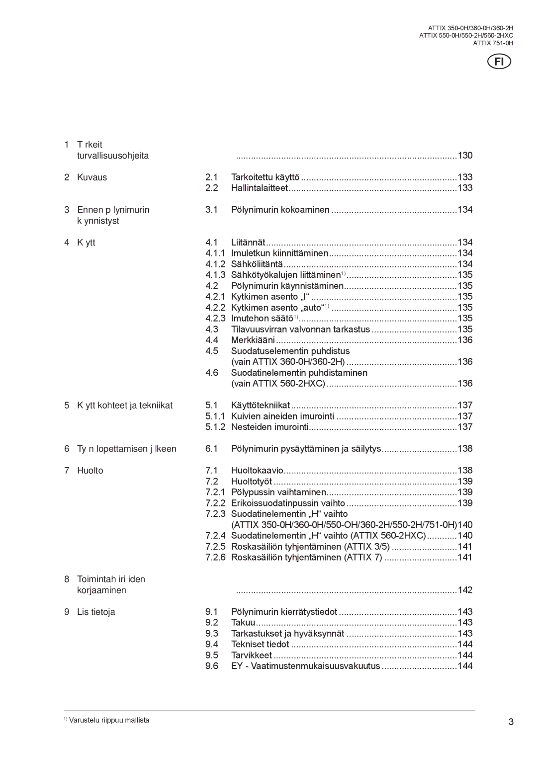 Nilfisk-ALTO ATTIX 550-0H manual Tärkeitä Turvallisuusohjeita, Kuvaus, Ennen pölynimurin, Käynnistystä Käyttö, Huolto 