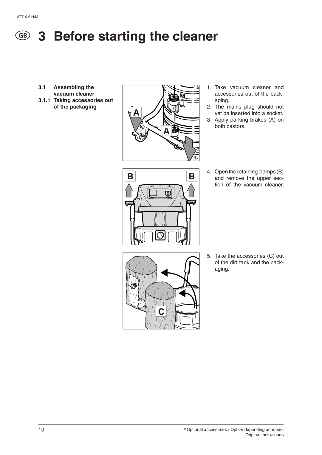 Nilfisk-ALTO ATTIX 965-0H/M SD XC, ATTIX 965-2H/M SD XC manual Before starting the cleaner 