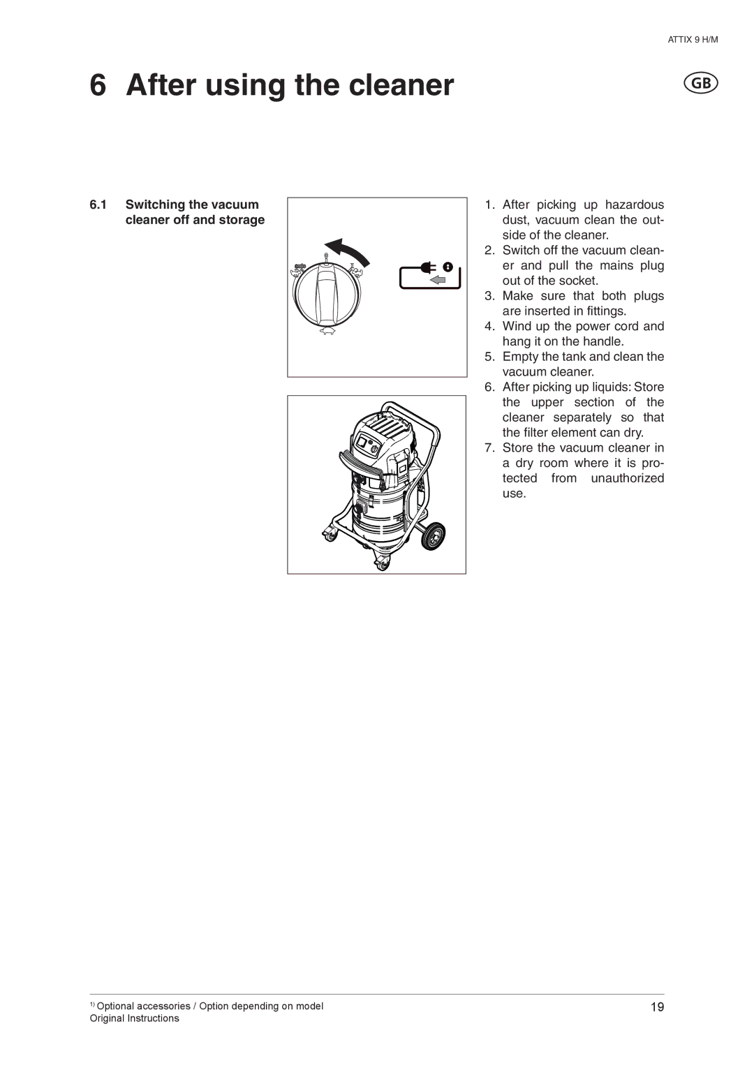 Nilfisk-ALTO ATTIX 965-2H/M SD XC manual After using the cleaner, Switching the vacuum cleaner off and storage 