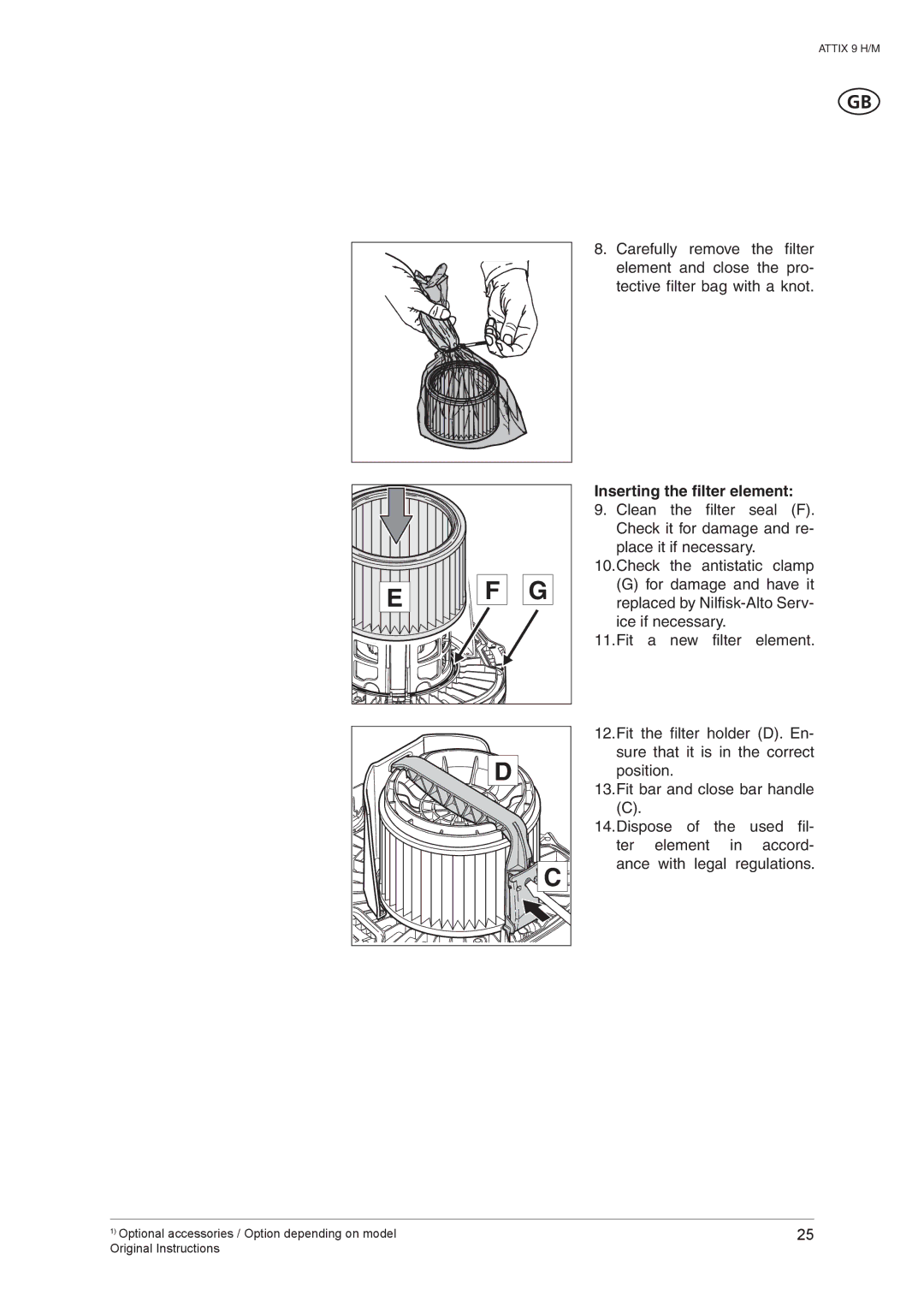 Nilfisk-ALTO ATTIX 965-2H/M SD XC, ATTIX 965-0H/M SD XC manual Inserting the filter element 