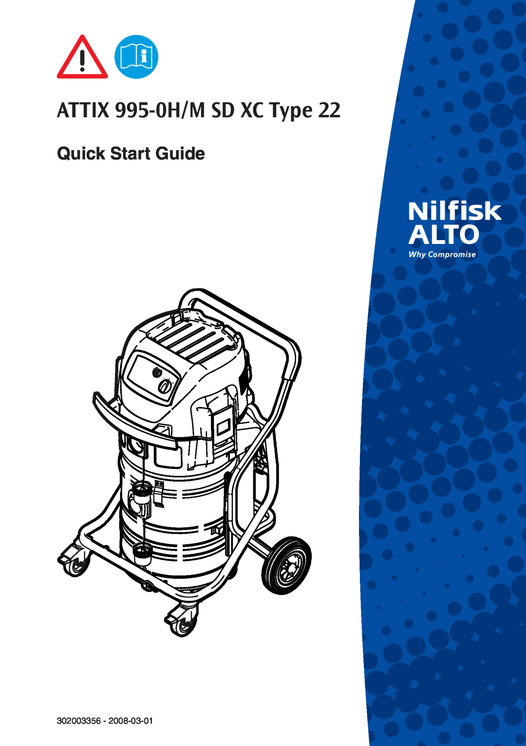 Nilfisk-ALTO M SD XC Type 22 quick start Quick Start Guide, ATTIX 995-0H/MSD XC Type, 302003356 