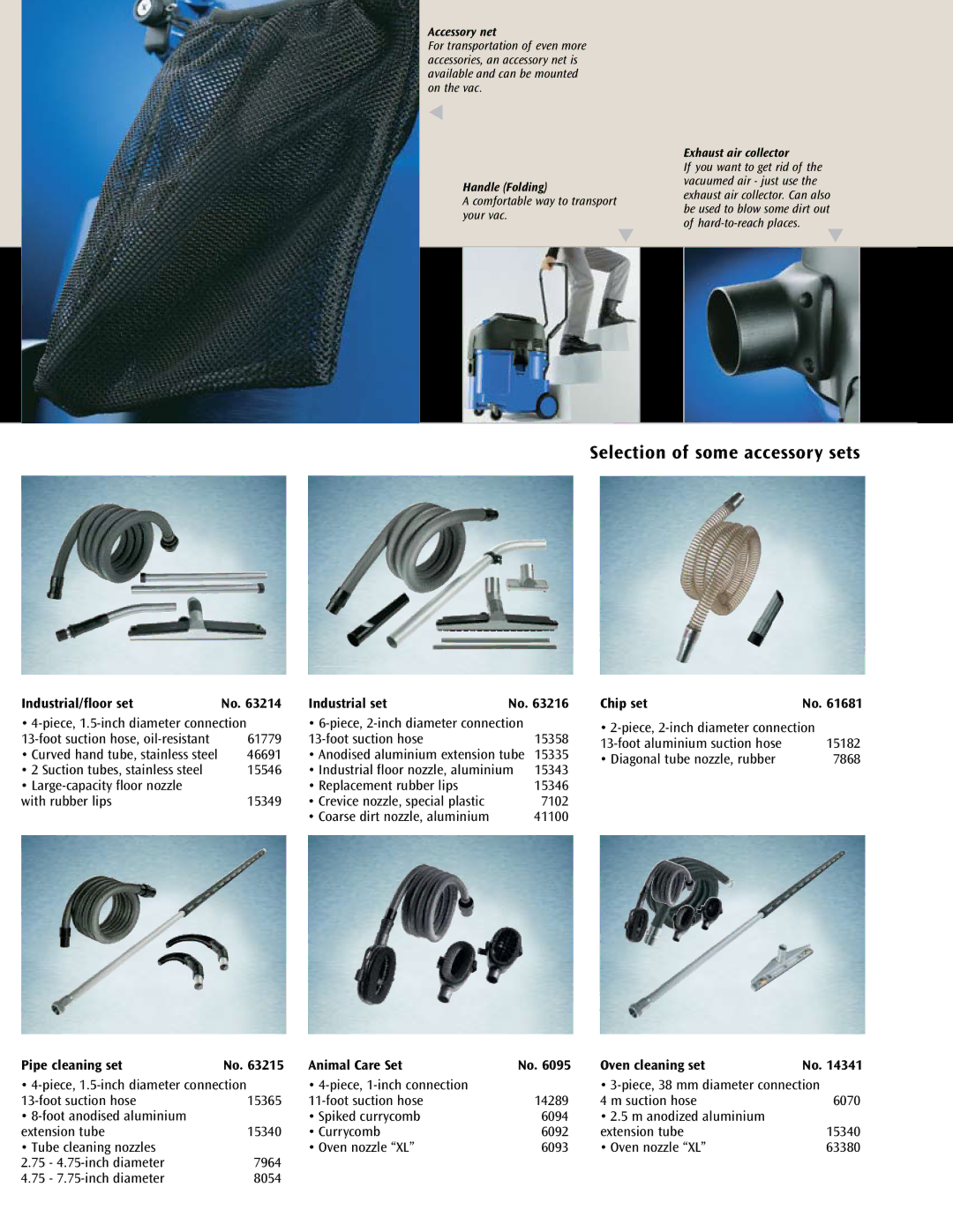 Nilfisk-ALTO Attix Series manual Selection of some accessory sets, Industrial/floor set Industrial set Chip set 