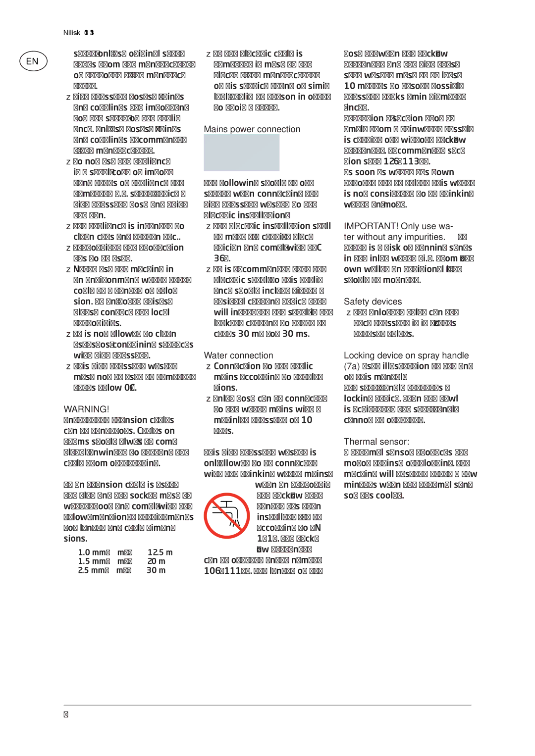 Nilfisk-ALTO C 115.3, C 105.5 user manual Mains power connection, Water connection 