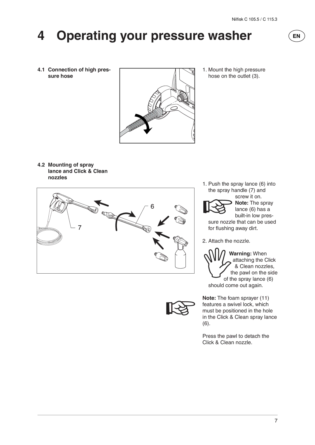 Nilfisk-ALTO C 105.5, C 115.3 user manual Operating your pressure washer 