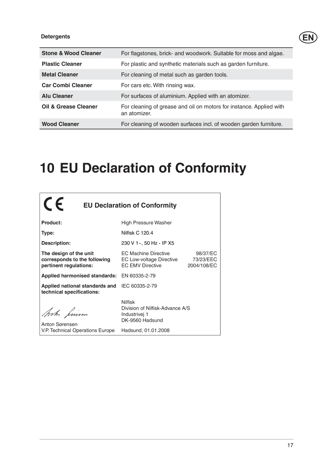 Nilfisk-ALTO C 120.4 user manual EU Declaration of Conformity 