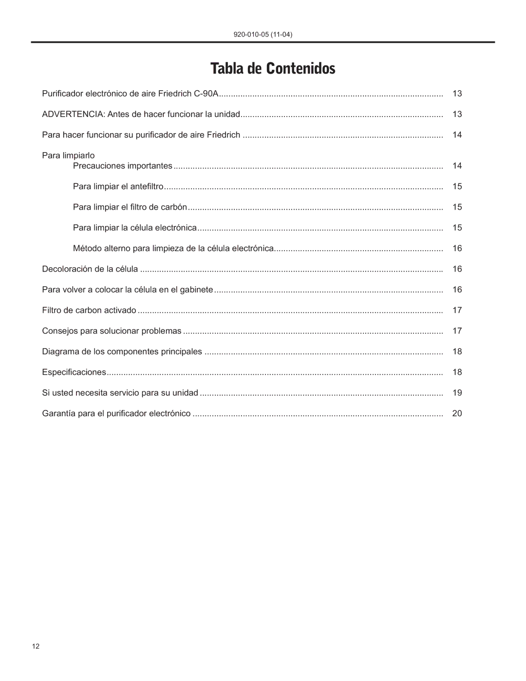 Nilfisk-ALTO C-90A manual Tabla de Contenidos 