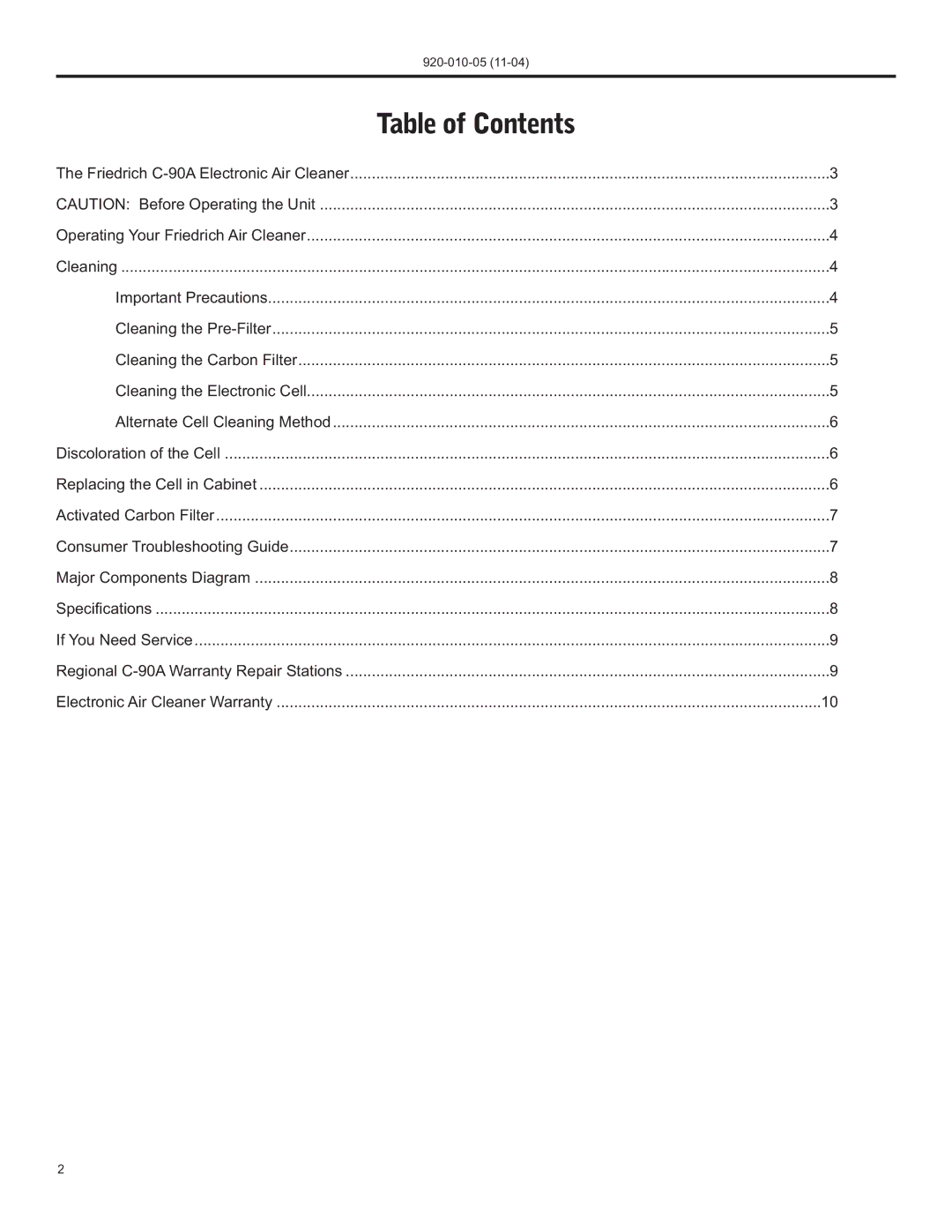 Nilfisk-ALTO C-90A manual Table of Contents 