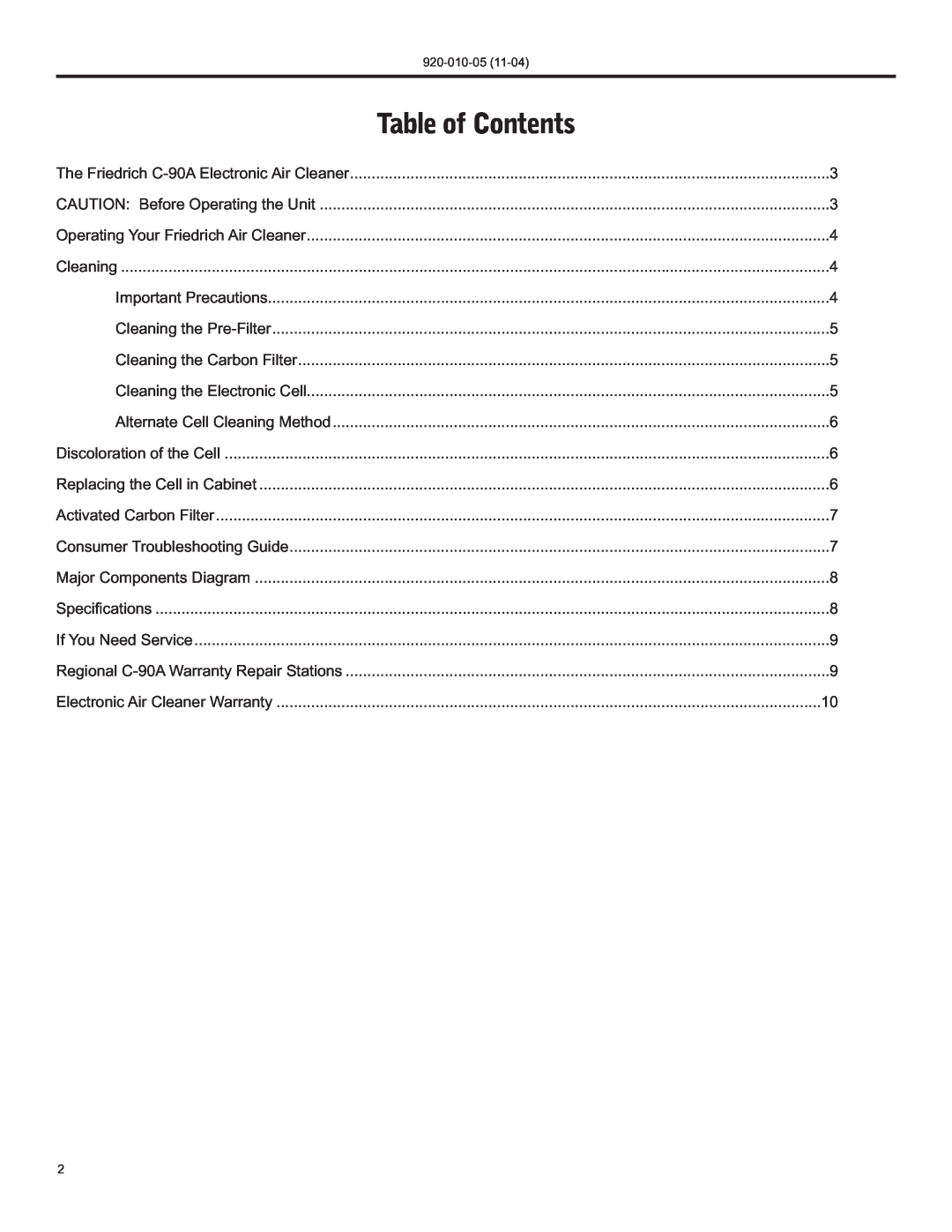 Nilfisk-ALTO C-90A manual Table of Contents 