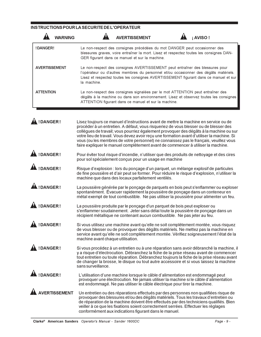 Nilfisk-ALTO C.A.V. 15 manual Avertissement 