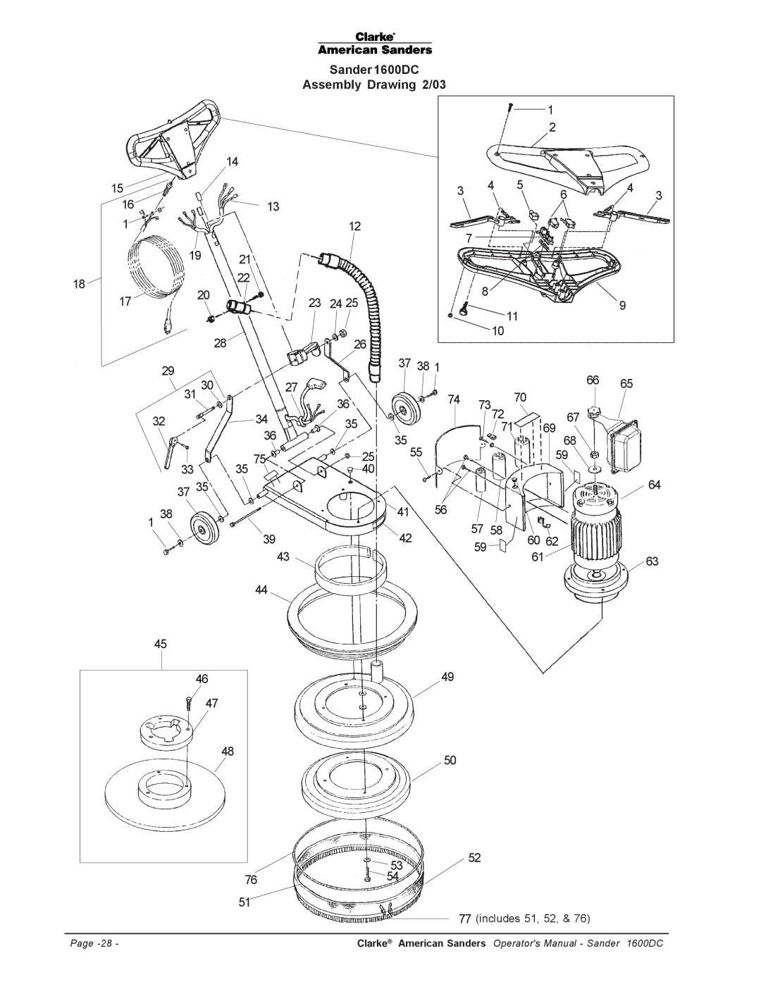 Nilfisk-ALTO C.A.V. 15 manual Sander 1600DC Assembly Drawing 2/03 