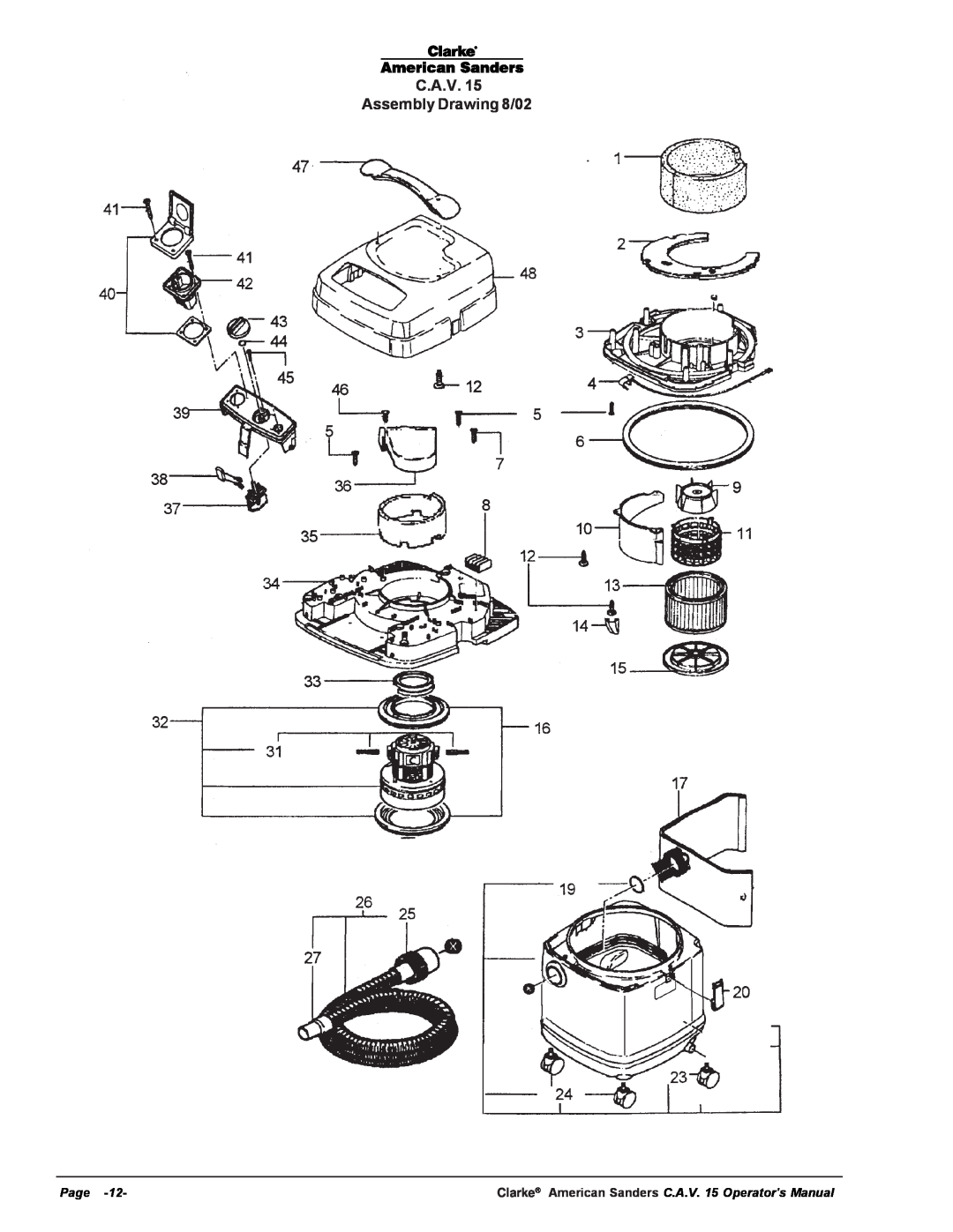 Nilfisk-ALTO C.A.V. 15 manual C.A.V. Assembly Drawing 8/02, Page 