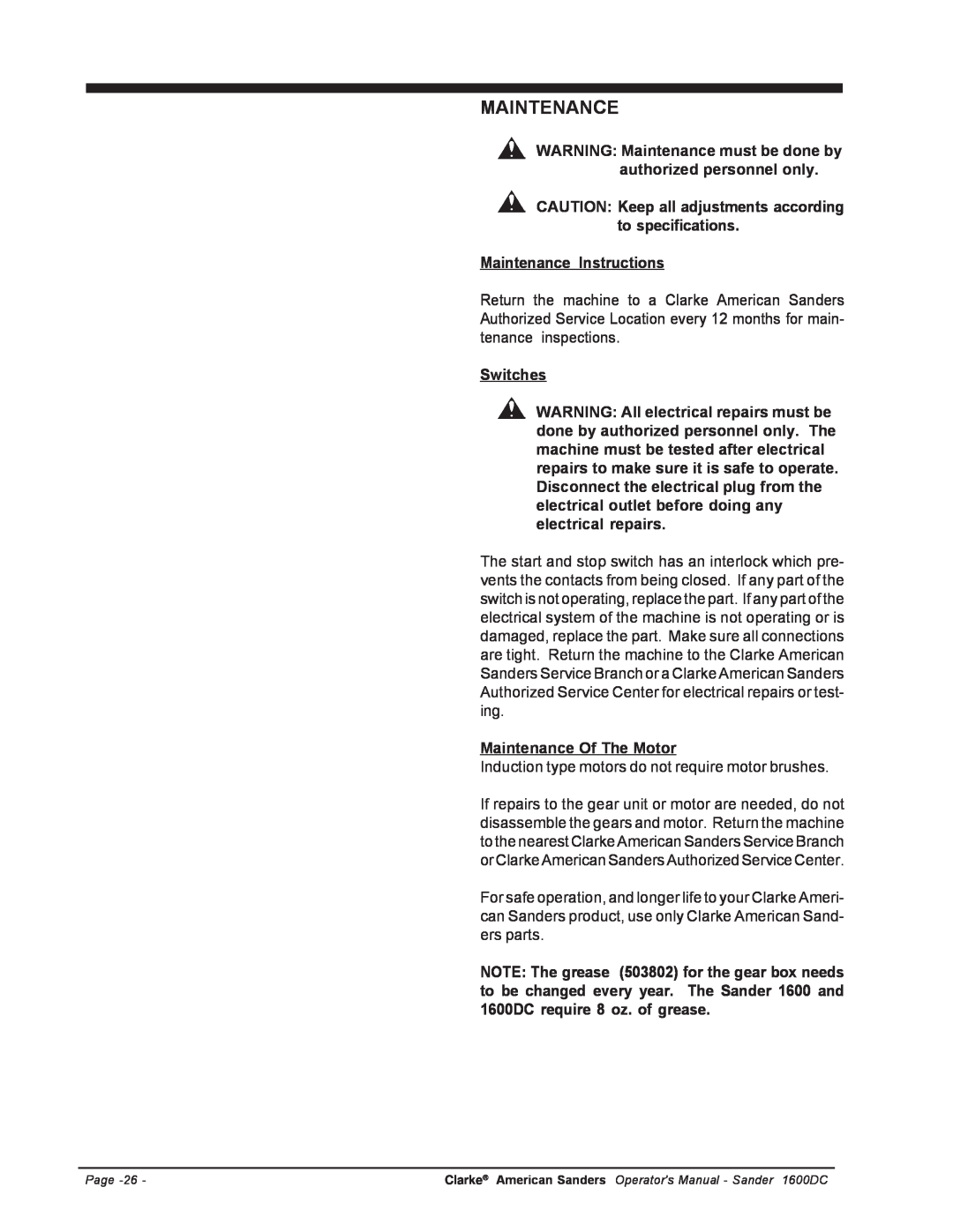 Nilfisk-ALTO C.A.V. 15 manual Maintenance Instructions 