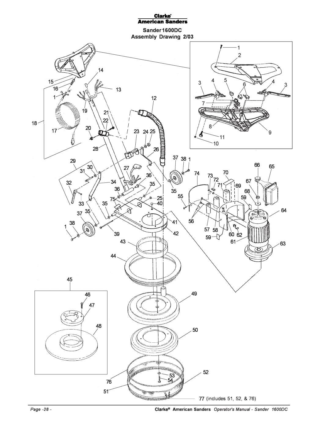 Nilfisk-ALTO C.A.V. 15 manual Sander 1600DC Assembly Drawing 2/03, includes 