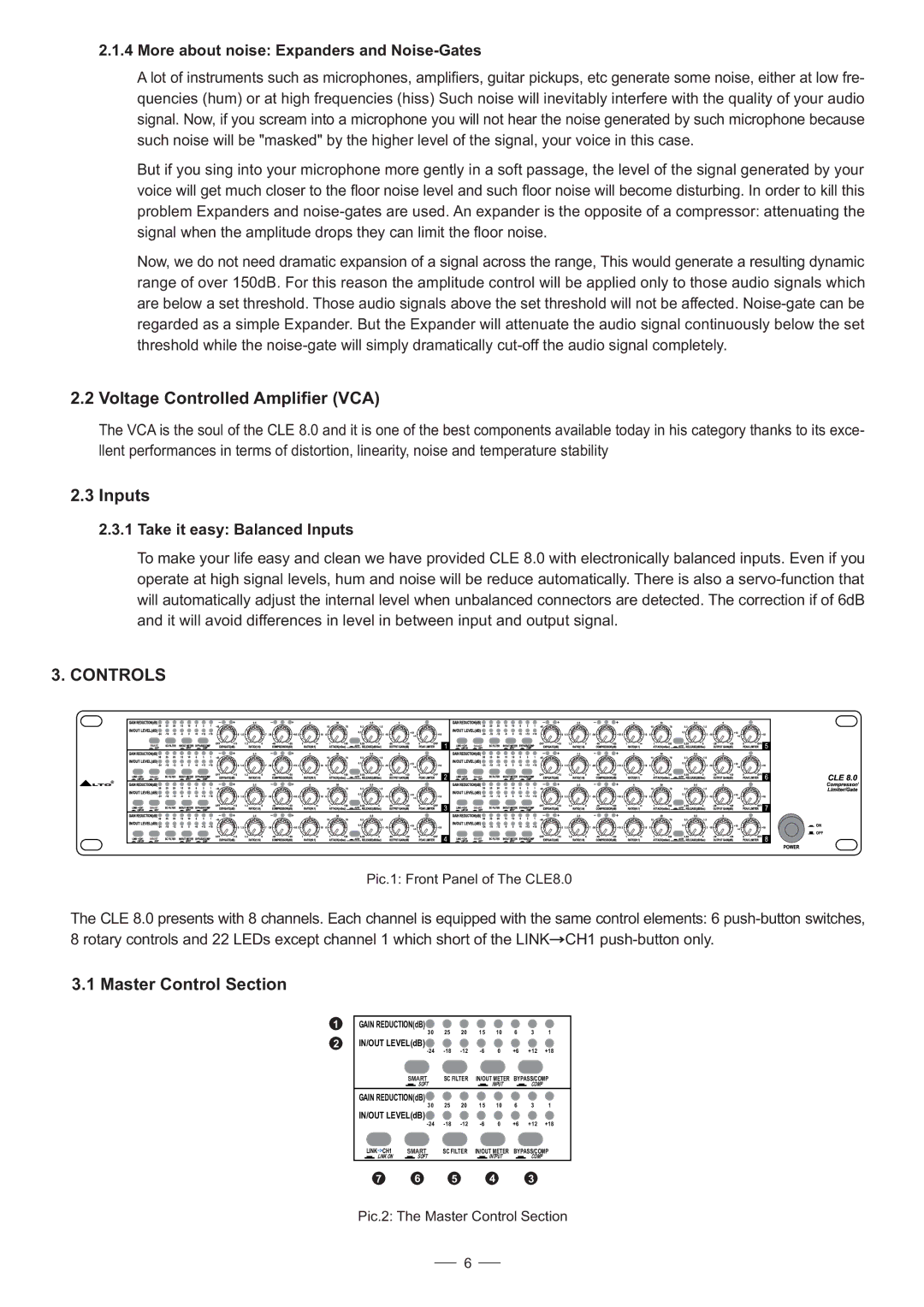 Nilfisk-ALTO CLE8.0 user manual Controls, Master Control Section, More about noise Expanders and Noise-Gates 