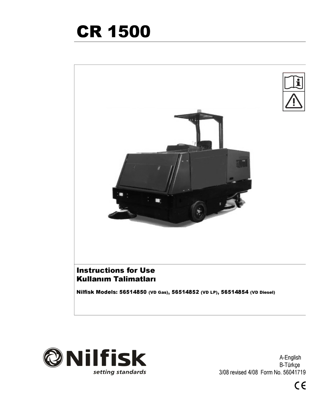 Nilfisk-ALTO CR 1500 manual Instructions for Use Kullanım Talimatları 