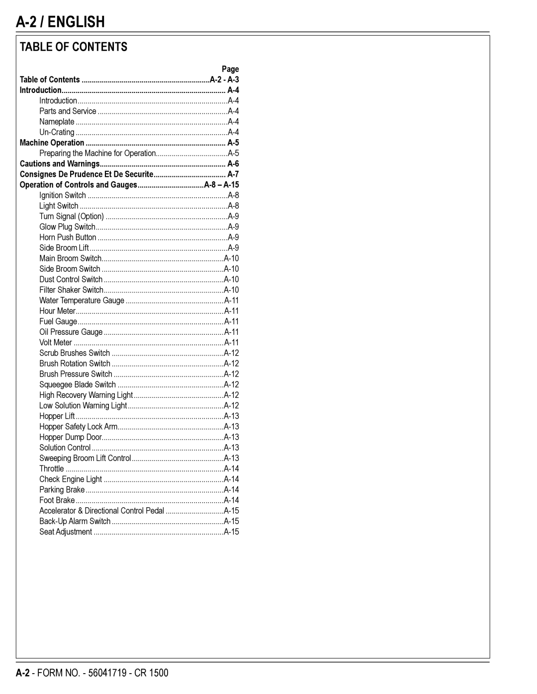 Nilfisk-ALTO CR 1500 manual English, Table of Contents 