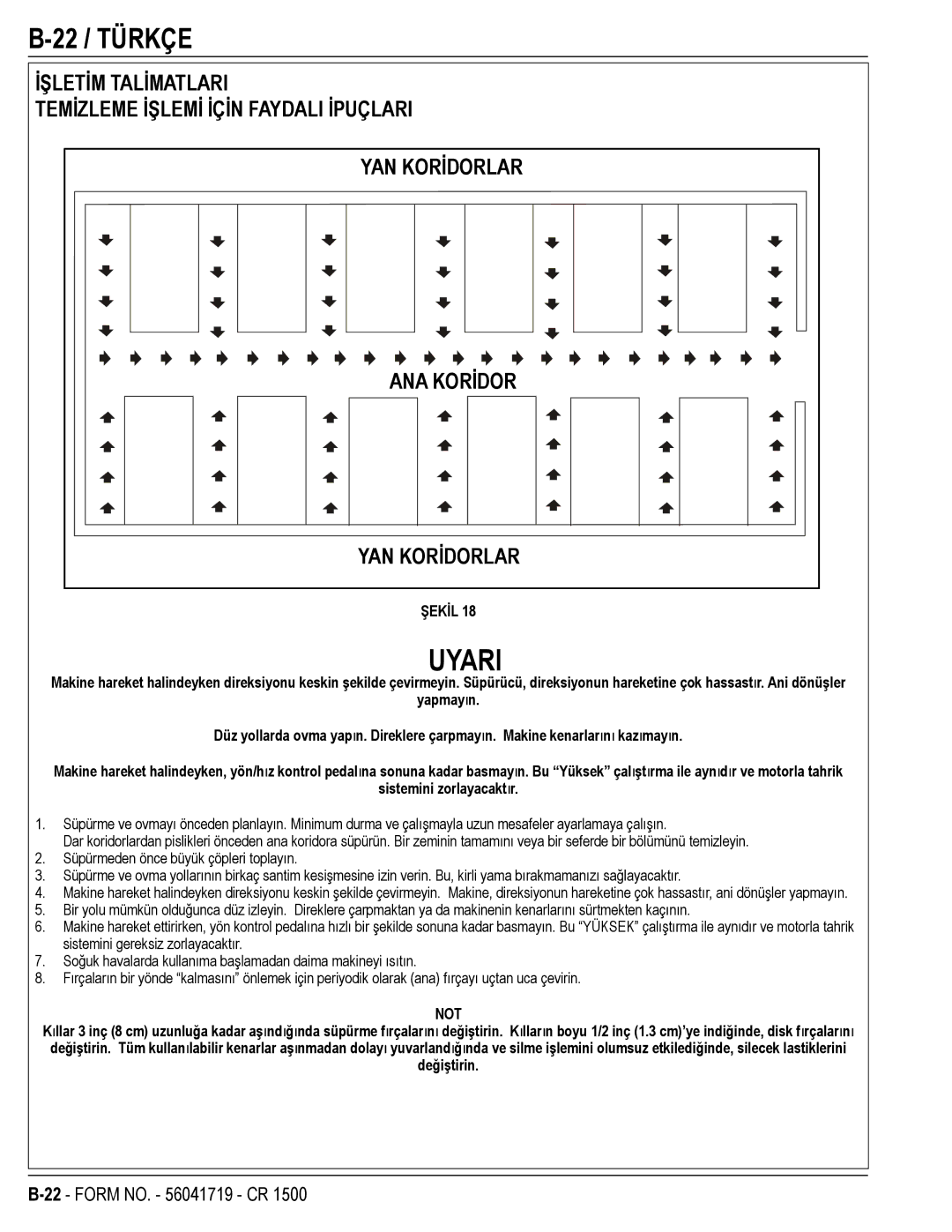 Nilfisk-ALTO CR 1500 22 / Türkçe, İşletİm Talİmatlari, Temİzleme İşlemİ İçİn Faydali İpuçlari, ANA Korİdor, YAN Korİdorlar 