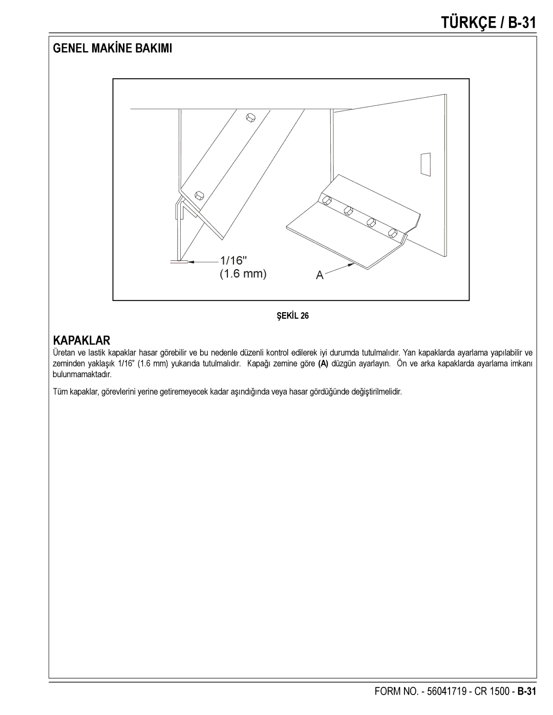 Nilfisk-ALTO CR 1500 manual Türkçe / B-31, Kapaklar 