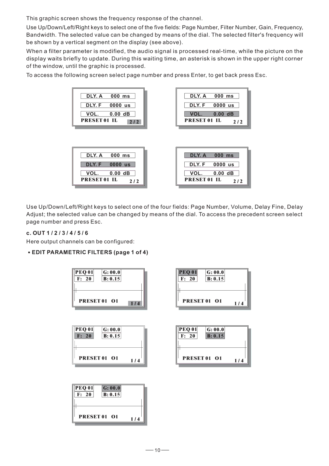 Nilfisk-ALTO DIGITAL X OVER user manual OUT 1 / 2 / 3 / 4 / 5, Edit Parametric Filters page 1 