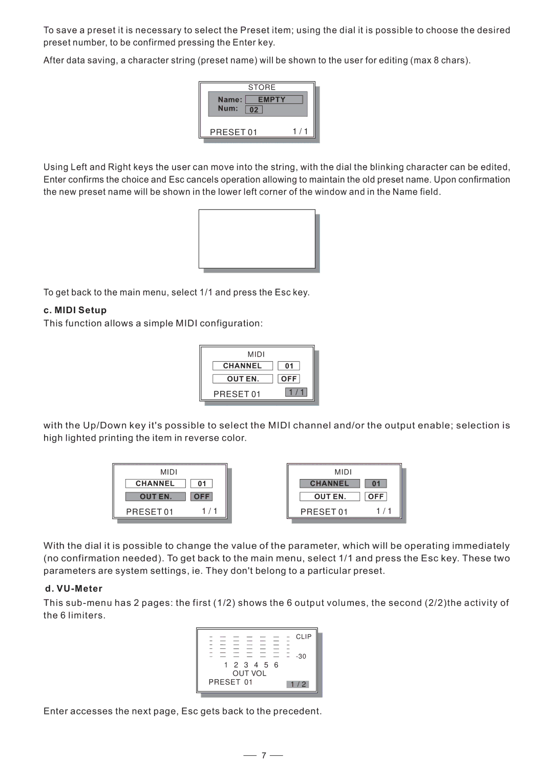 Nilfisk-ALTO DIGITAL X OVER user manual Midi Setup, VU-Meter 