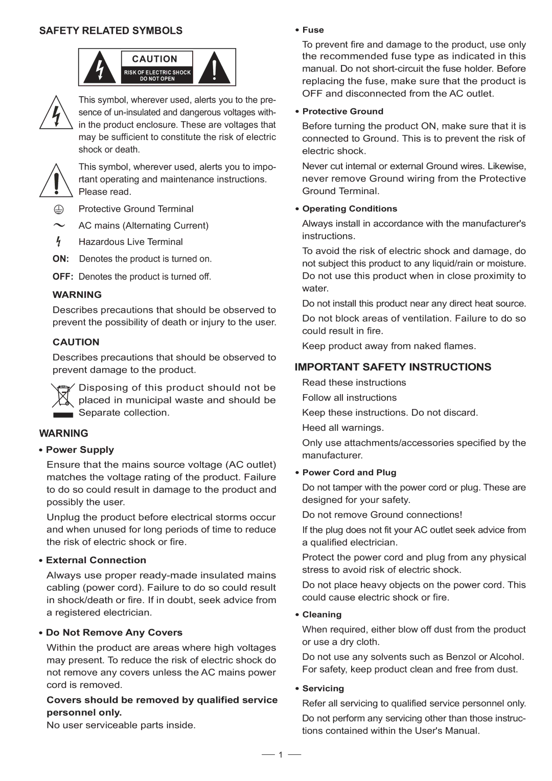 Nilfisk-ALTO DJM-3 user manual Safety Related Symbols, Important Safety Instructions, Power Supply, External Connection 