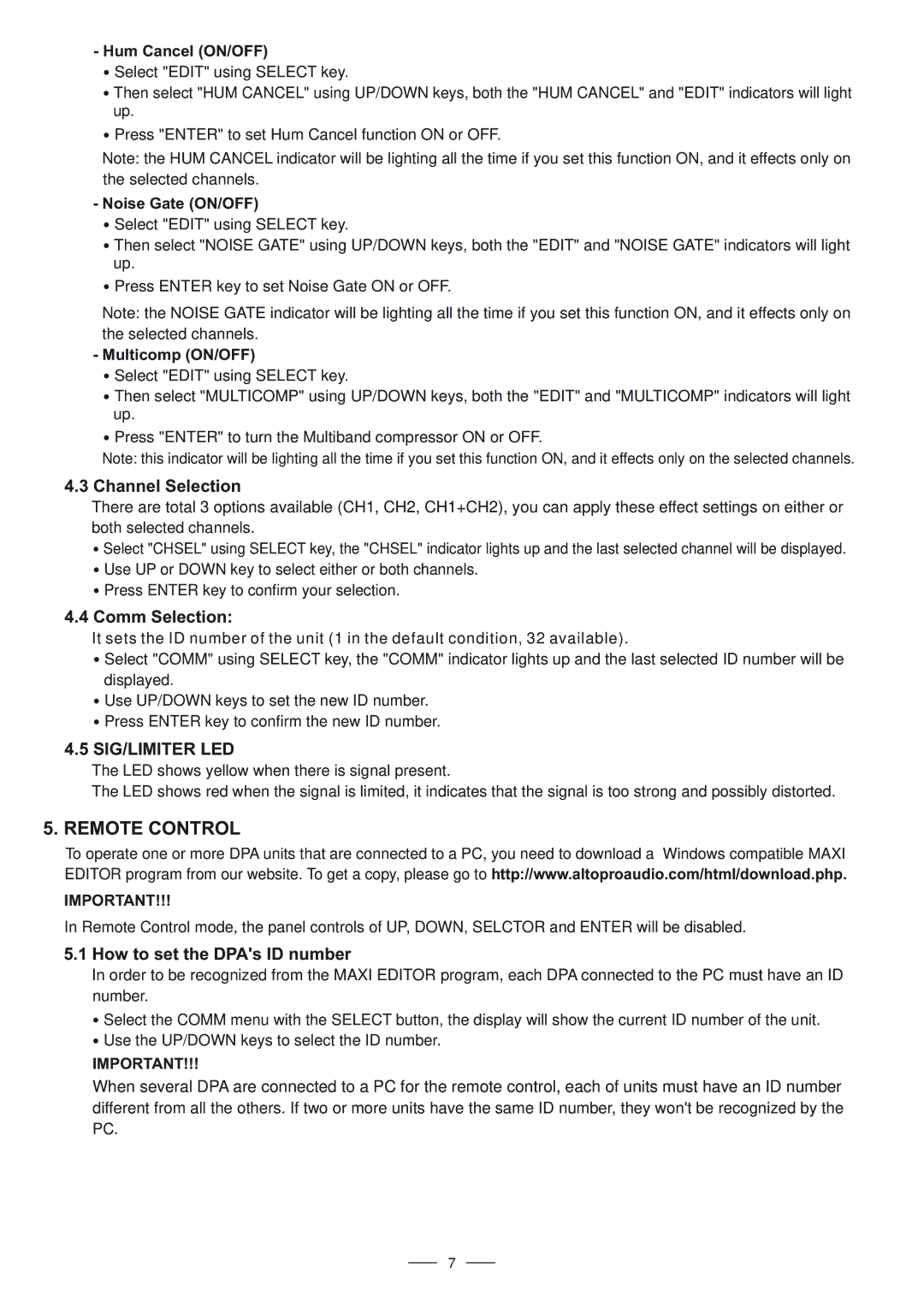 Nilfisk-ALTO DPA900/1500 user manual Remote Control, Channel Selection, Comm Selection, How to set the DPAs ID number 