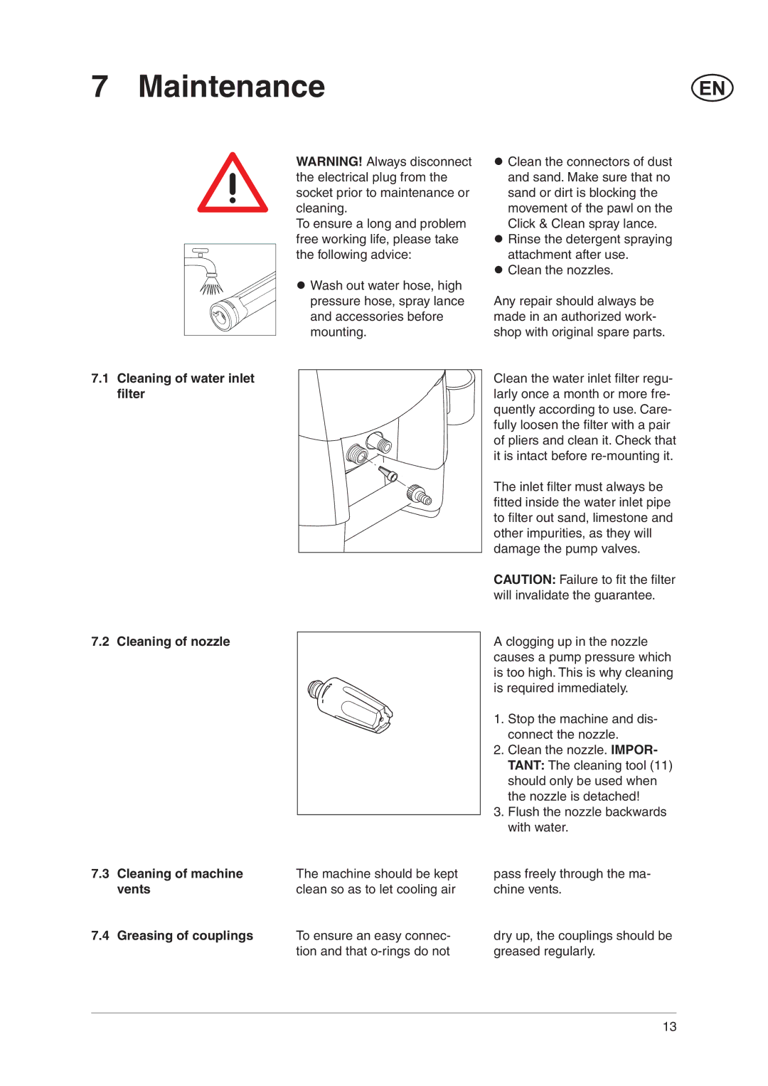 Nilfisk-ALTO E 130.2 user manual Maintenance 