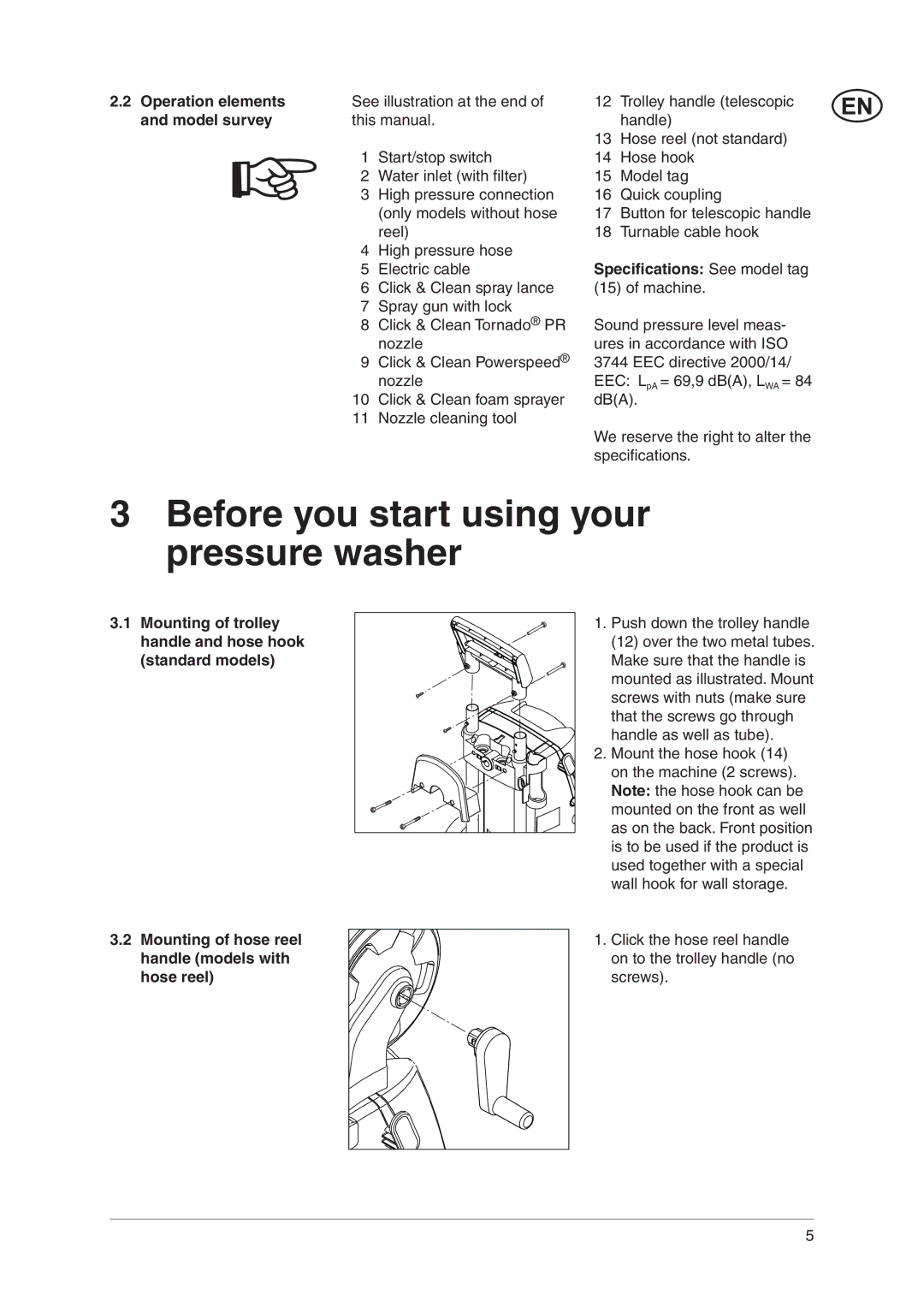 Nilfisk-ALTO E 130.2 user manual Before you start using your pressure washer, Operation elements, Model survey 