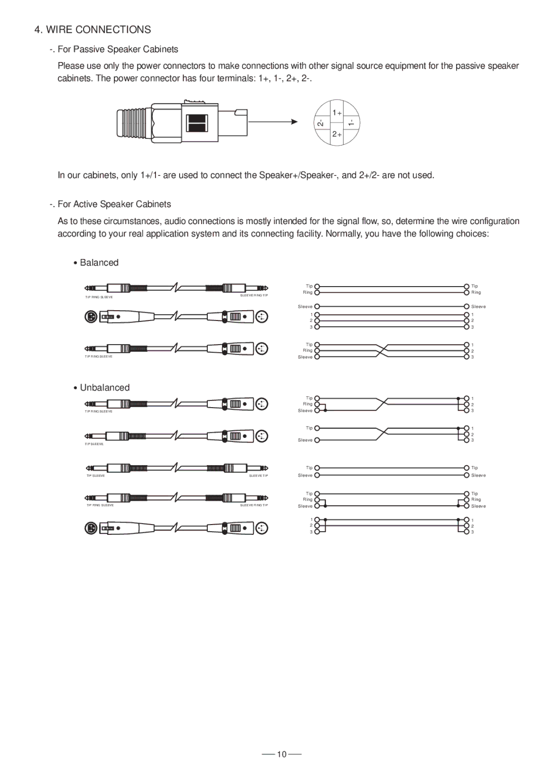 Nilfisk-ALTO Elvis Series user manual Wire Connections, For Passive Speaker Cabinets 