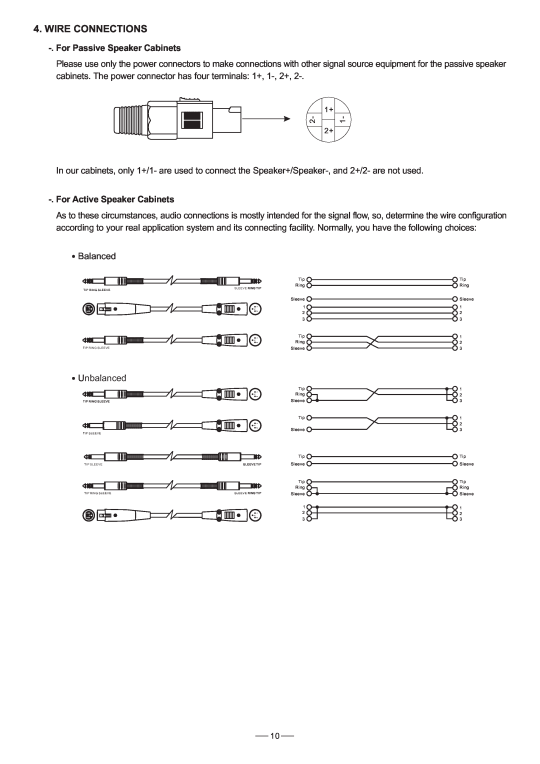 Nilfisk-ALTO Elvis Series user manual Wire Connections, For Passive Speaker Cabinets, For Active Speaker Cabinets 