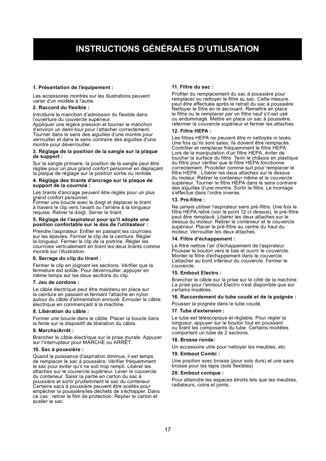 Nilfisk-ALTO GD 5 Back, GD 10 Back manual Instructions Générales D’UTILISATION 