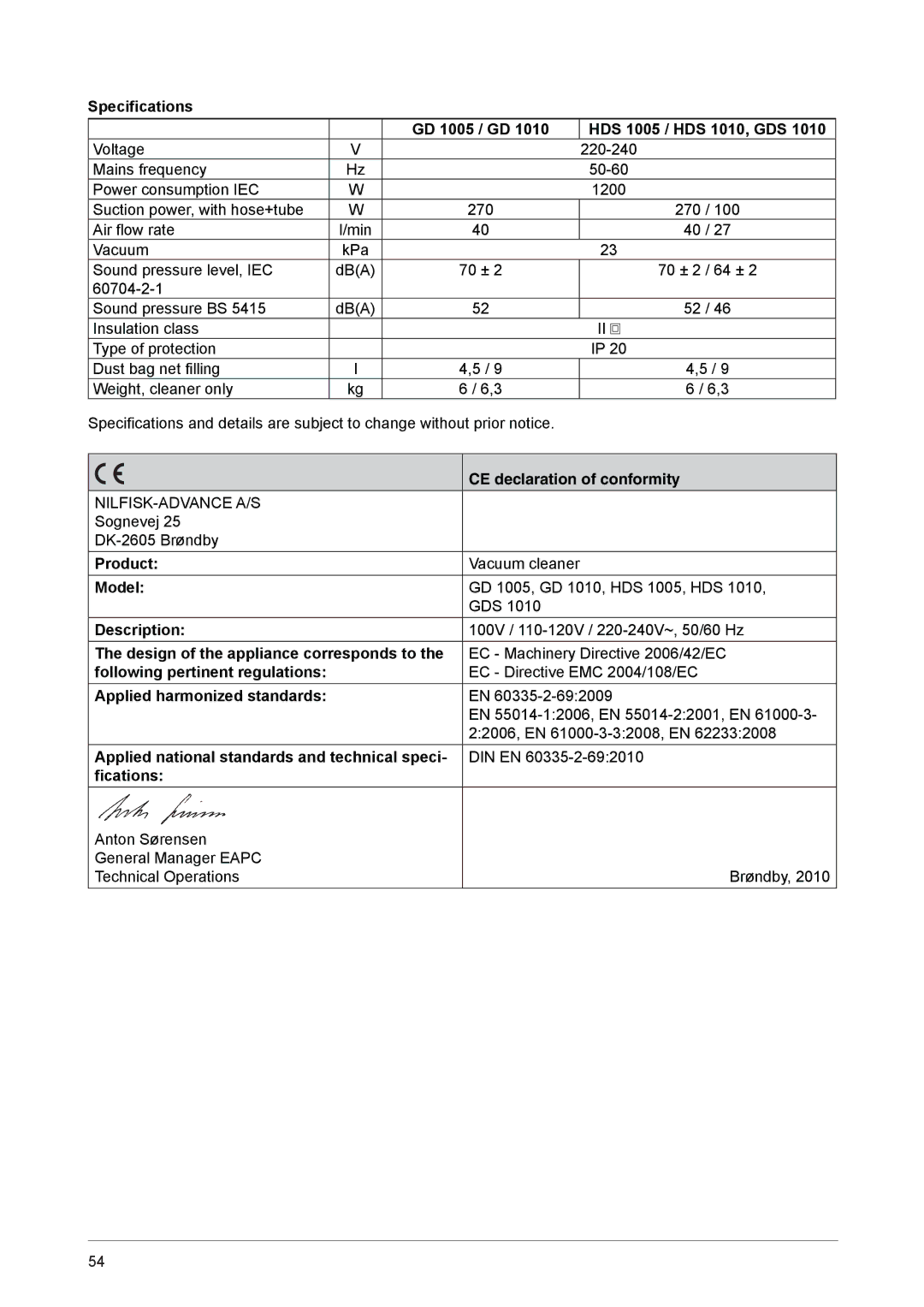 Nilfisk-ALTO GD 1000 operating instructions CE declaration of conformity 