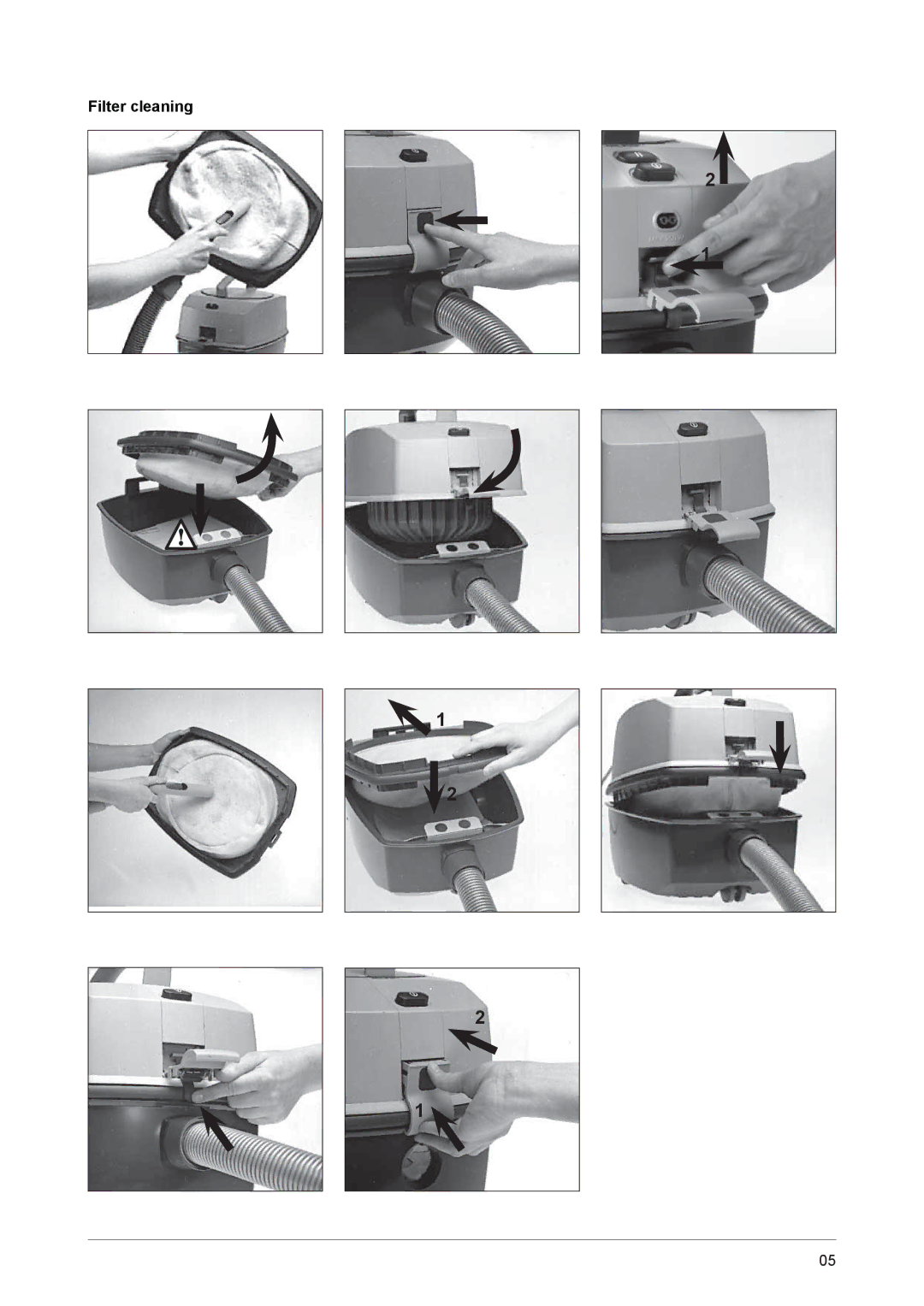 Nilfisk-ALTO GD 1000 operating instructions Filter cleaning 