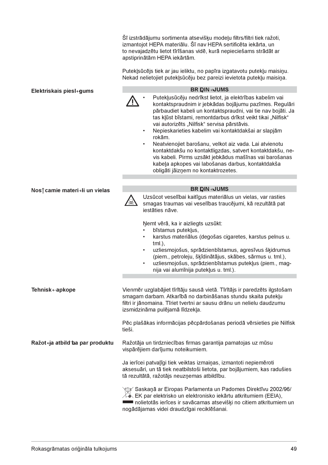 Nilfisk-ALTO GD 1000 operating instructions Elektriskais pieslēgums 