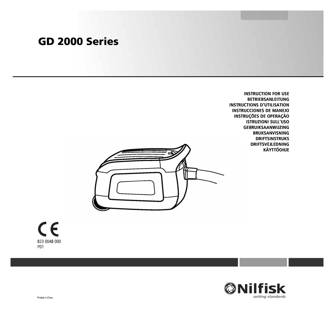 Nilfisk-ALTO GD 2000 Series manual Instruction For Use Betriebsanleitung, Instructions D’Utilisation, Käyttöohje 