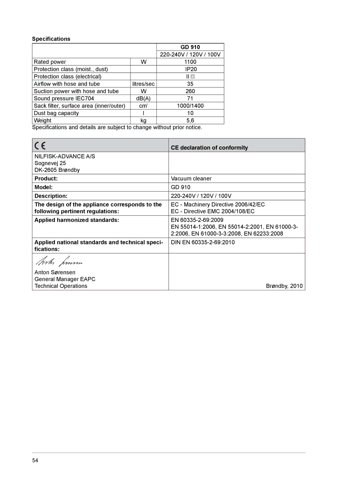 Nilfisk-ALTO GD 910 operating instructions CE declaration of conformity 