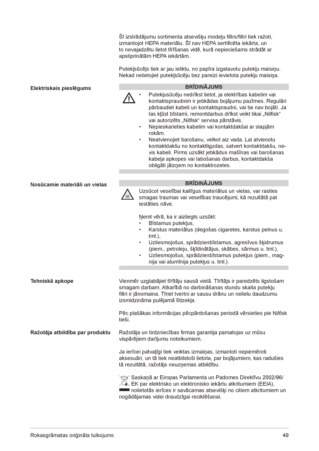 Nilfisk-ALTO GD 910 operating instructions Elektriskais pieslēgums 