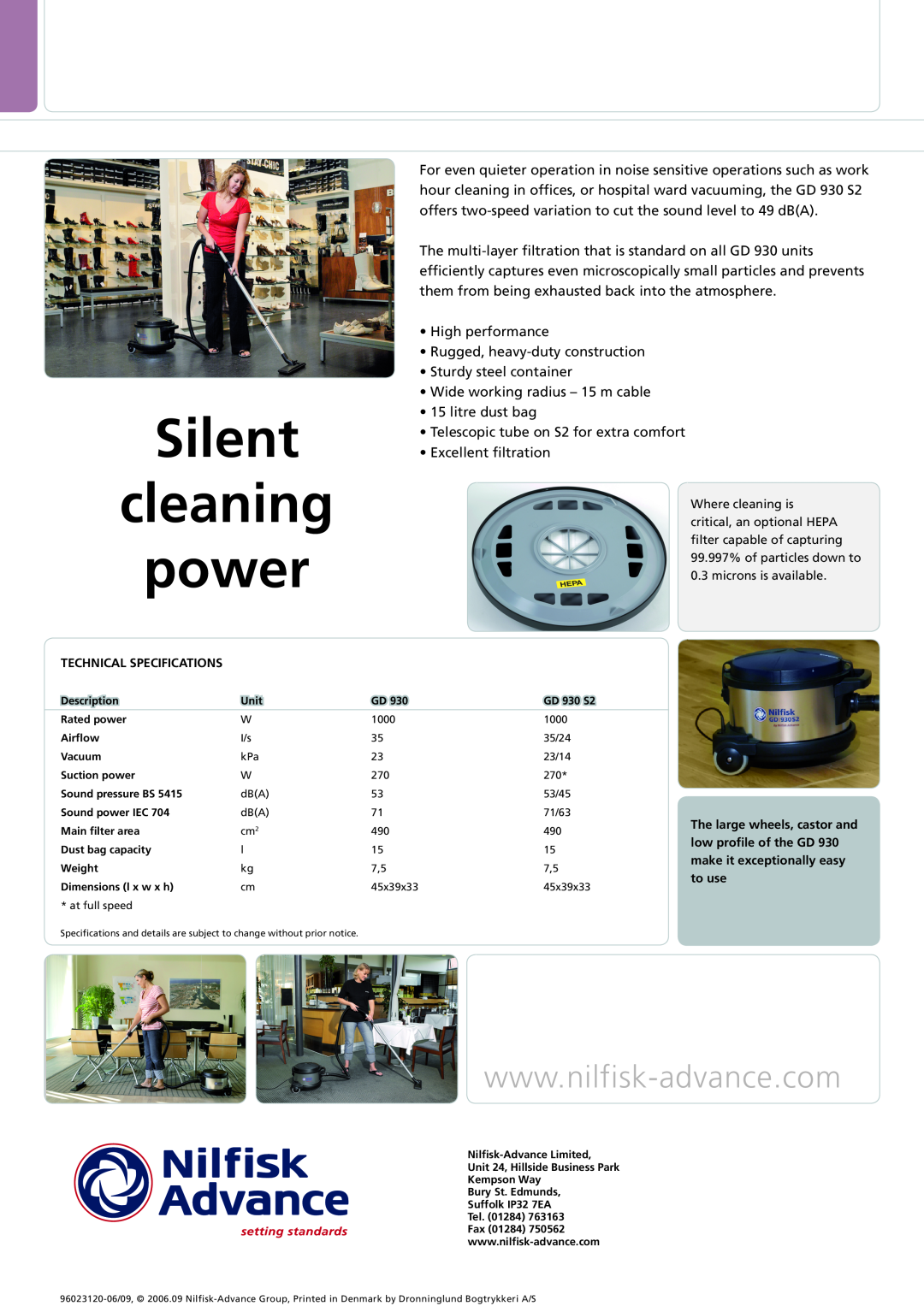 Nilfisk-ALTO GD 930S2 manual Silent cleaning power 