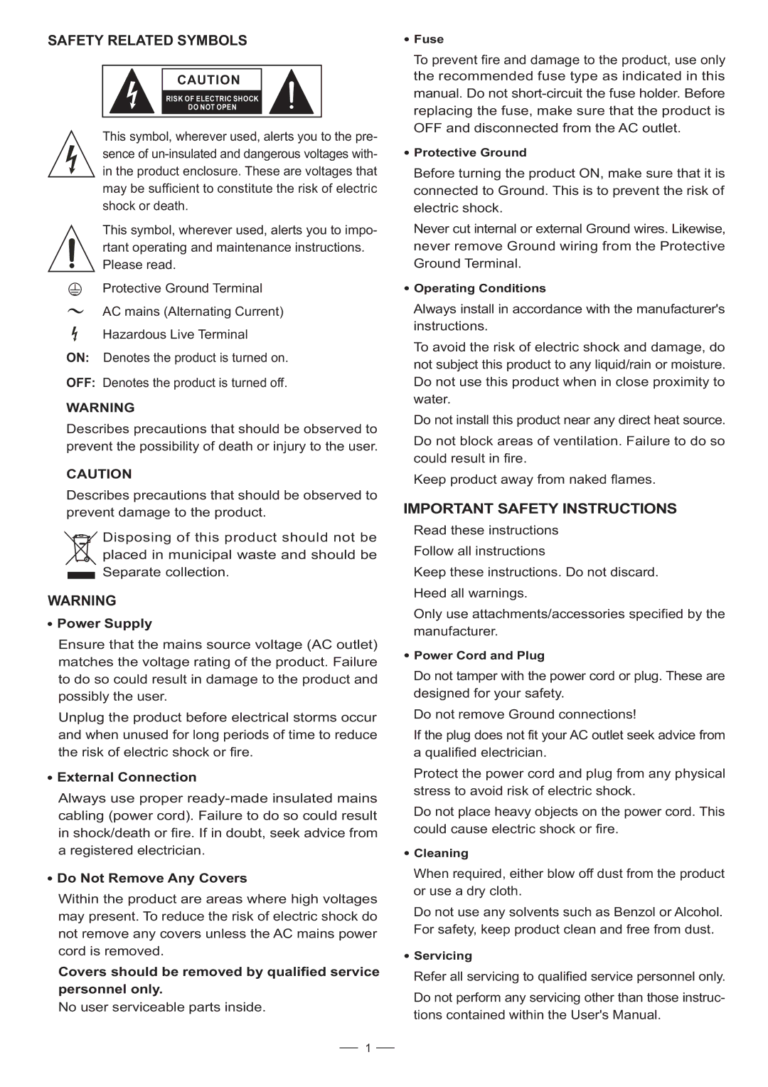 Nilfisk-ALTO GHIBLI 16FX user manual Power Supply, External Connection, Do Not Remove Any Covers 