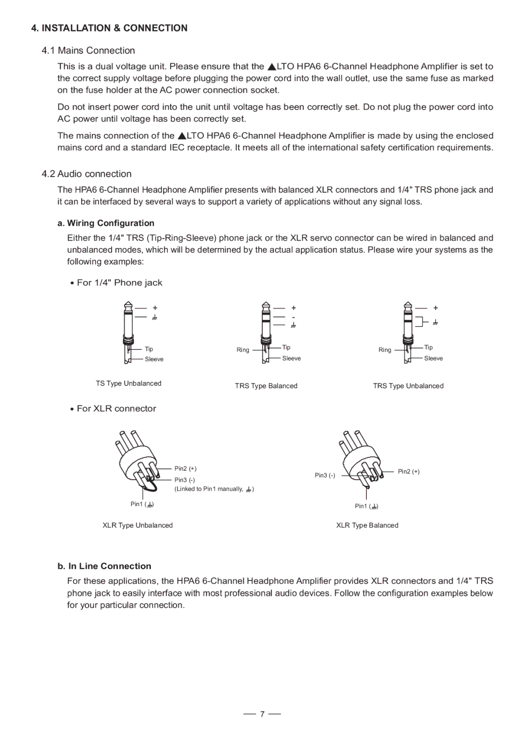 Nilfisk-ALTO HPA6 user manual Installation & Connection, Mains Connection, Wiring Configuration 