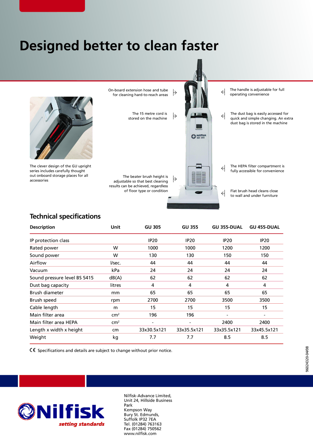 Nilfisk-ALTO IP32 7EA technical specifications Designed better to clean faster, Technical specifications 