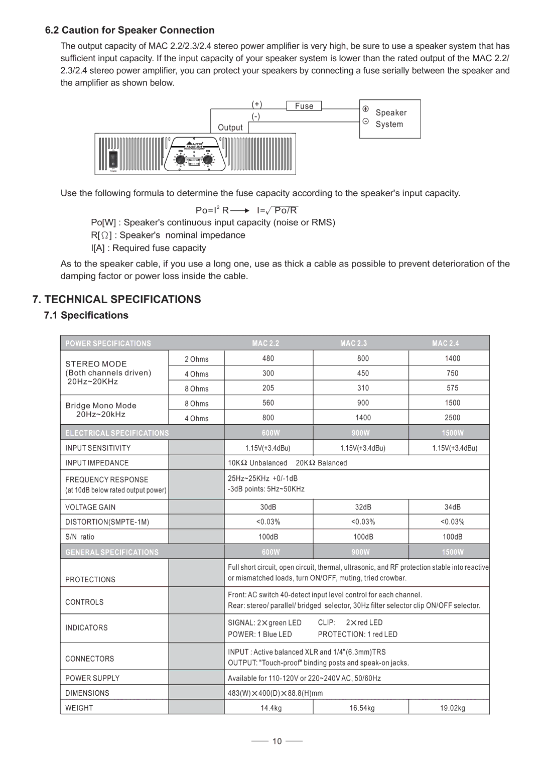 Nilfisk-ALTO MAC 2.3, MAC 2.4 user manual Technical Specifications 