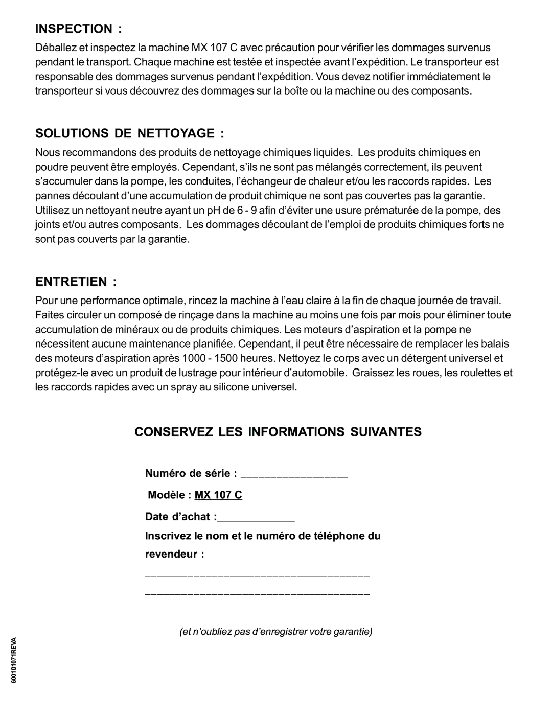 Nilfisk-ALTO MX 107 C operating instructions Inspection 