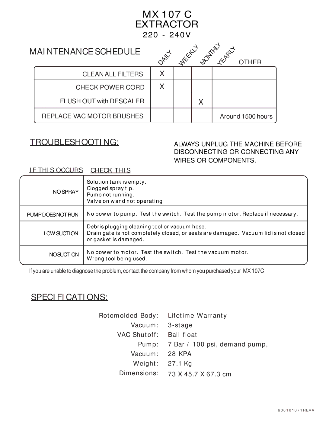 Nilfisk-ALTO MX 107 C operating instructions Extractor 